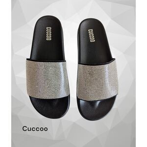 NWOT   CUCCOO Woman Shoes Rhinestone-Embellished Slide Sandals  Sz  38